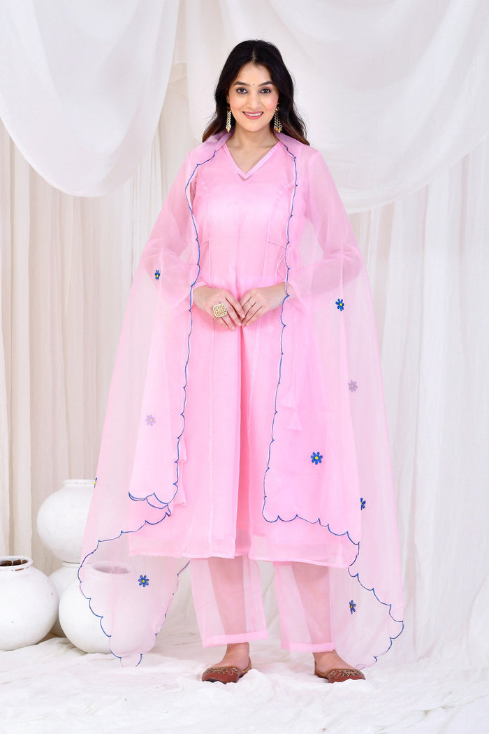 Soft Pink Organza Kurta Set