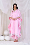 Soft Pink Satin Silk Kaftan Set