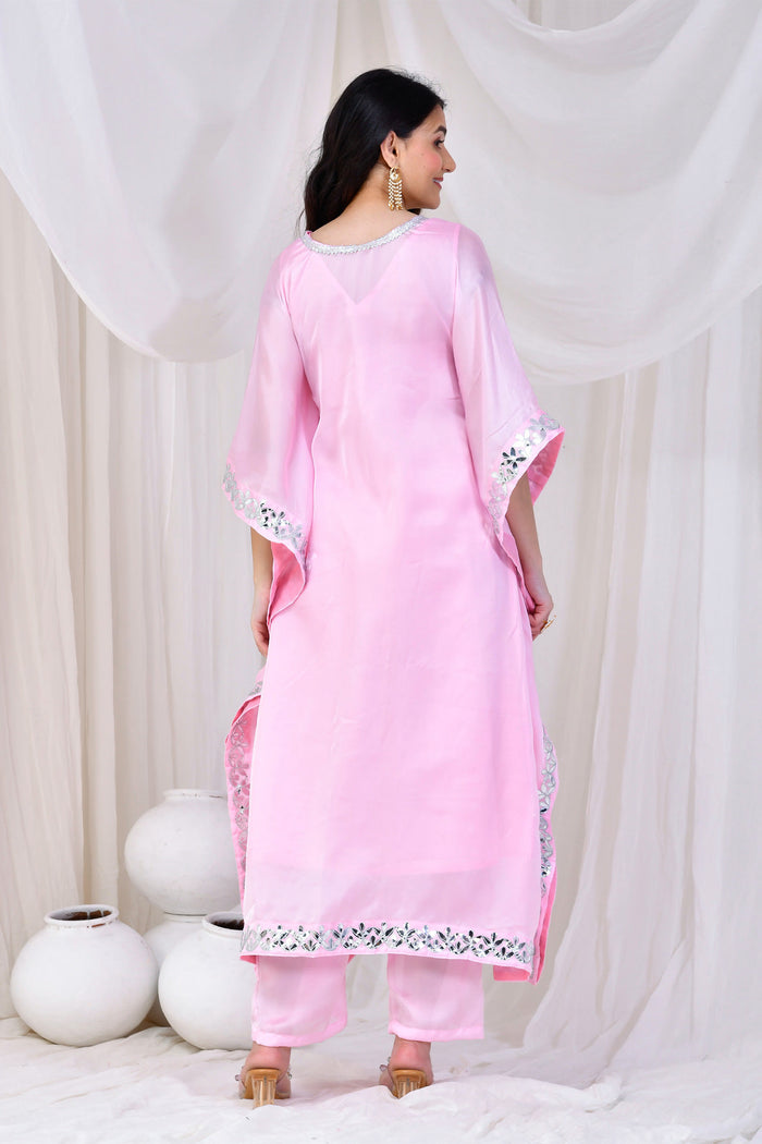 Soft Pink Satin Silk Kaftan Set