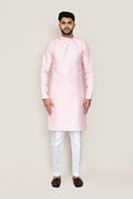 Soft Pink Silk Kurta Set With Boat Neck