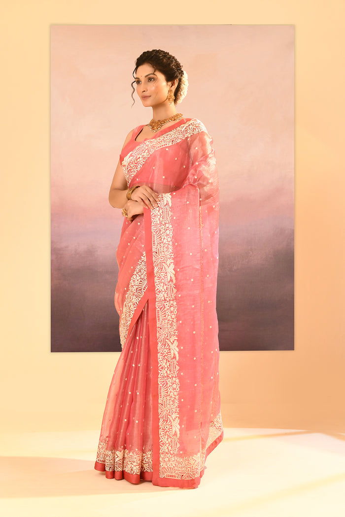 Soft Pink Tissue Embroidered Saree
