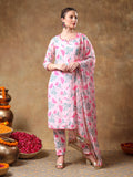 Soft Pink Tulip Motif Georgette Salwar Set With Metallic Gota Trims