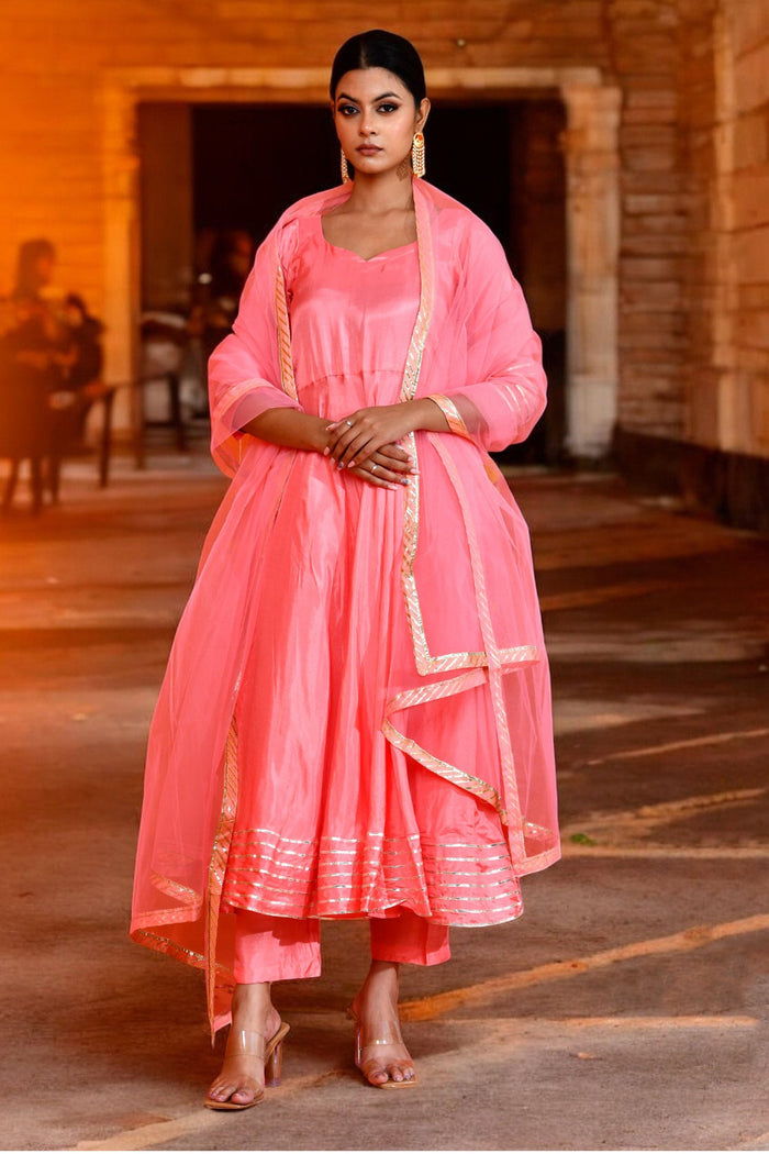 <img> Soft Pink Uppada Silk Anarkali Set