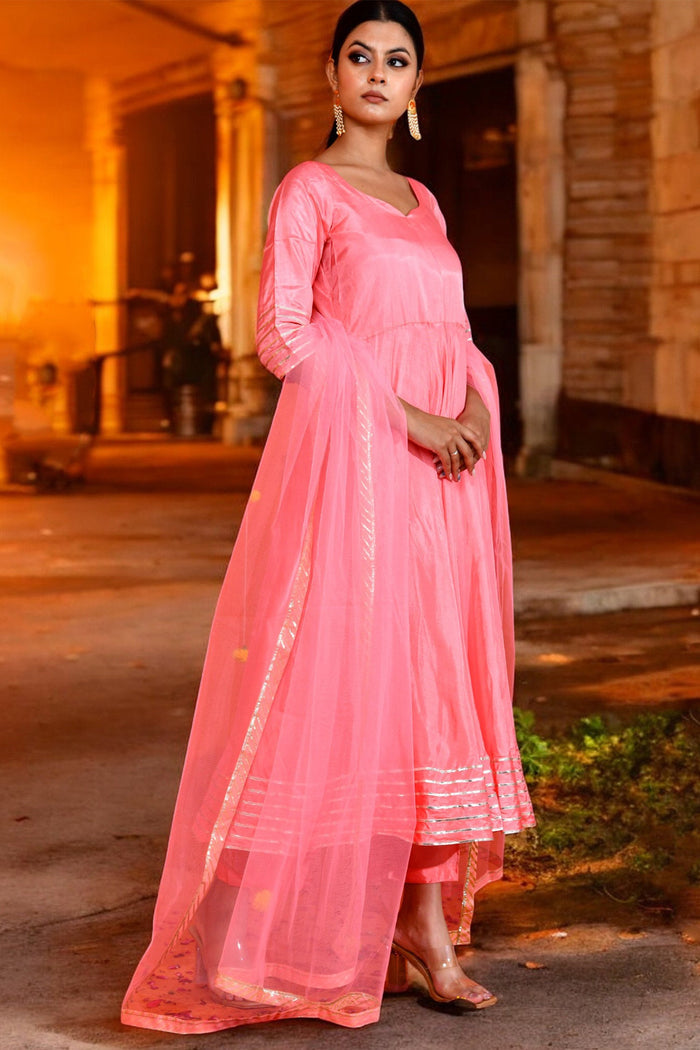 <img> Soft Pink Uppada Silk Anarkali Set