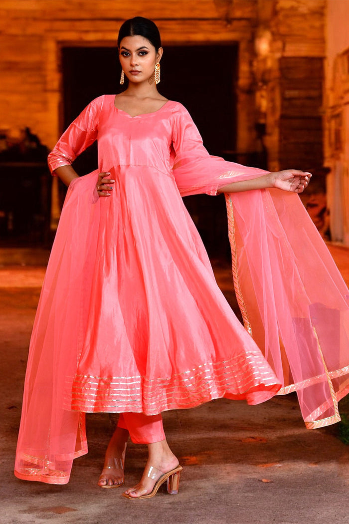 <img> Soft Pink Uppada Silk Anarkali Set