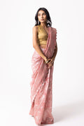 Soft Pink Viscose Jacquard Saree With Scallop Border