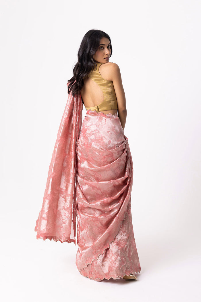 Soft Pink Viscose Jacquard Saree With Scallop Border