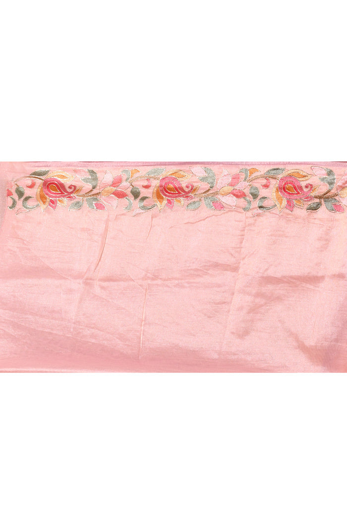 Soft Pink With Hand-Painted Vibrant Rose Border Design Chanderi Saree