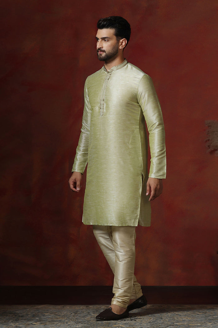 Soft Pista Green Solid Dupion Kurta Set