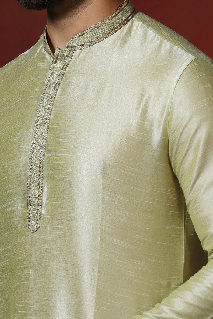 Soft Pista Green Solid Dupion Kurta Set