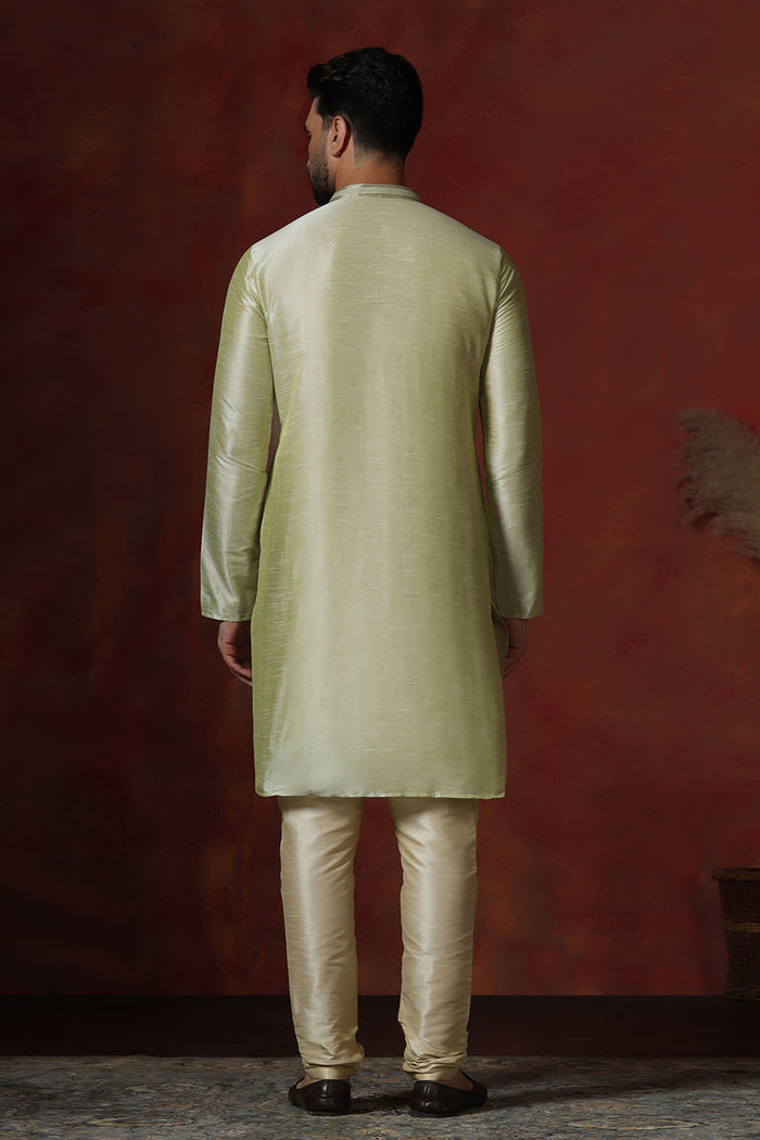 Soft Pista Green Solid Dupion Kurta Set
