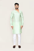 Soft Pistachio Green Art Silk Kurta Set With Designer Neck