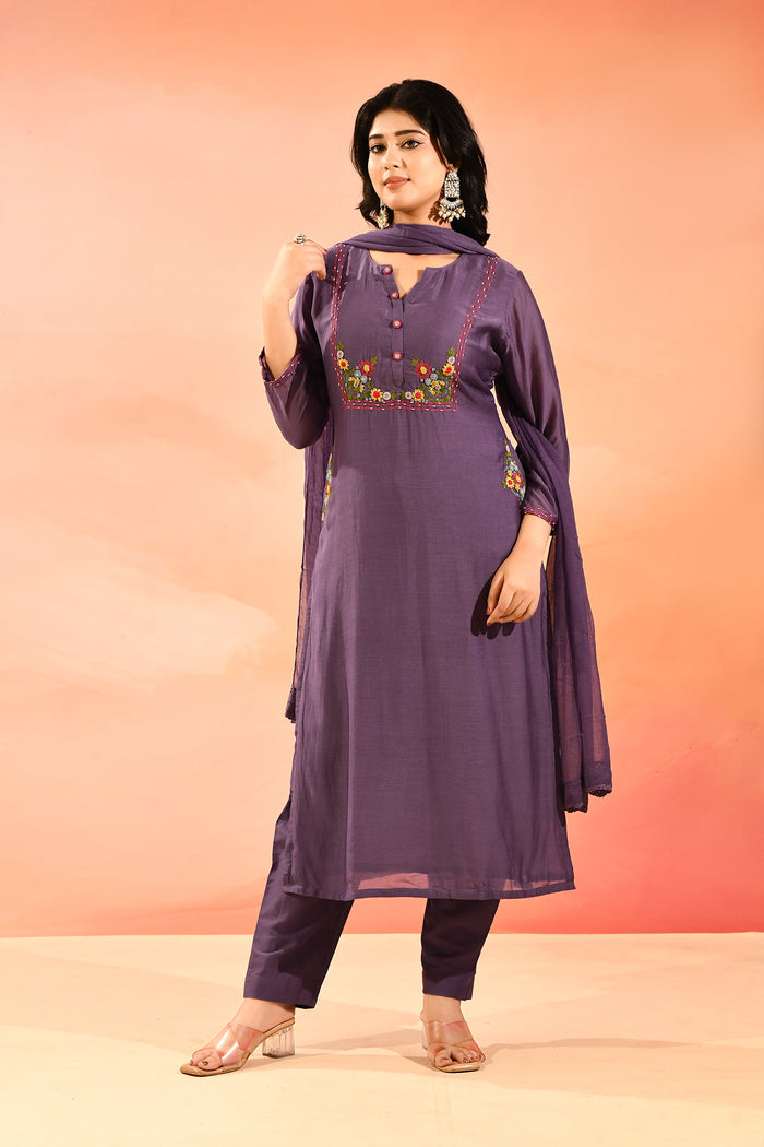 Soft Purple Floral Straight Cut Suit
