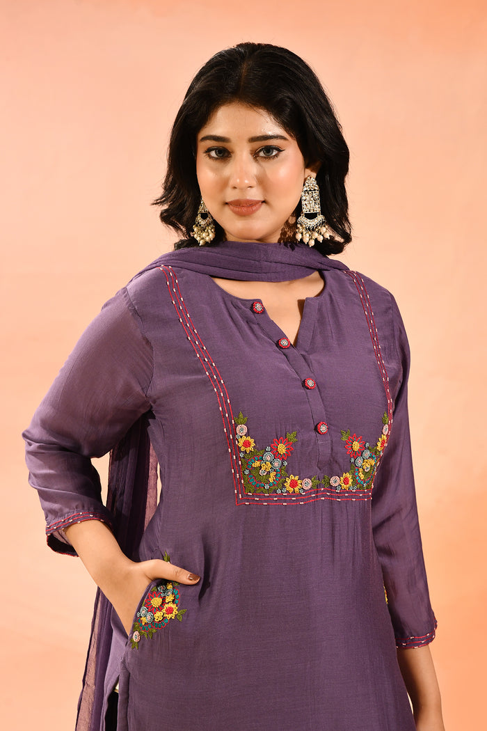 Soft Purple Floral Straight Cut Suit