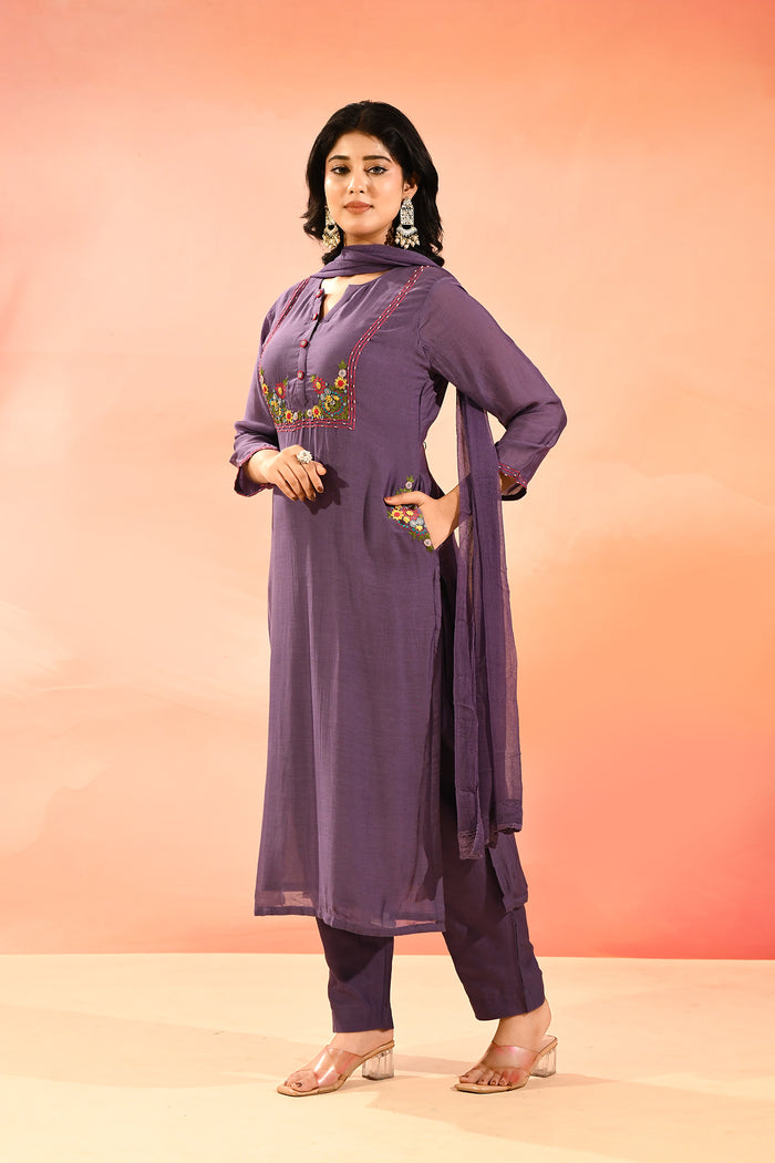 Soft Purple Floral Straight Cut Suit