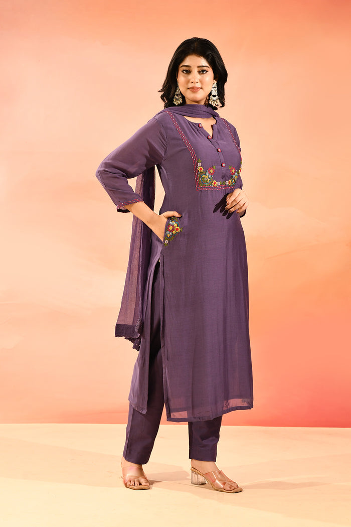 Soft Purple Floral Straight Cut Suit