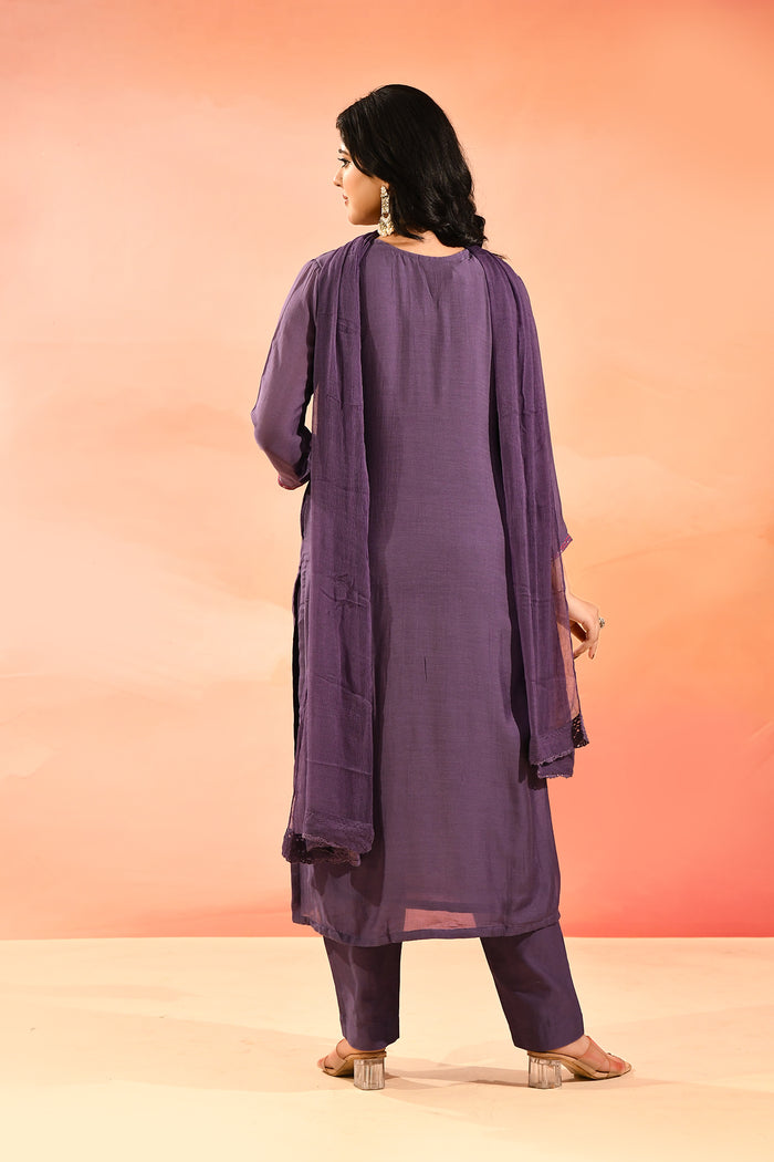 Soft Purple Floral Straight Cut Suit