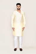 Soft Yellow Art Silk Kurta Set With Designer Neck
