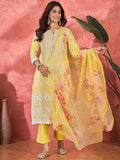 Soft Yellow Embroidered Cotton Kurta Set