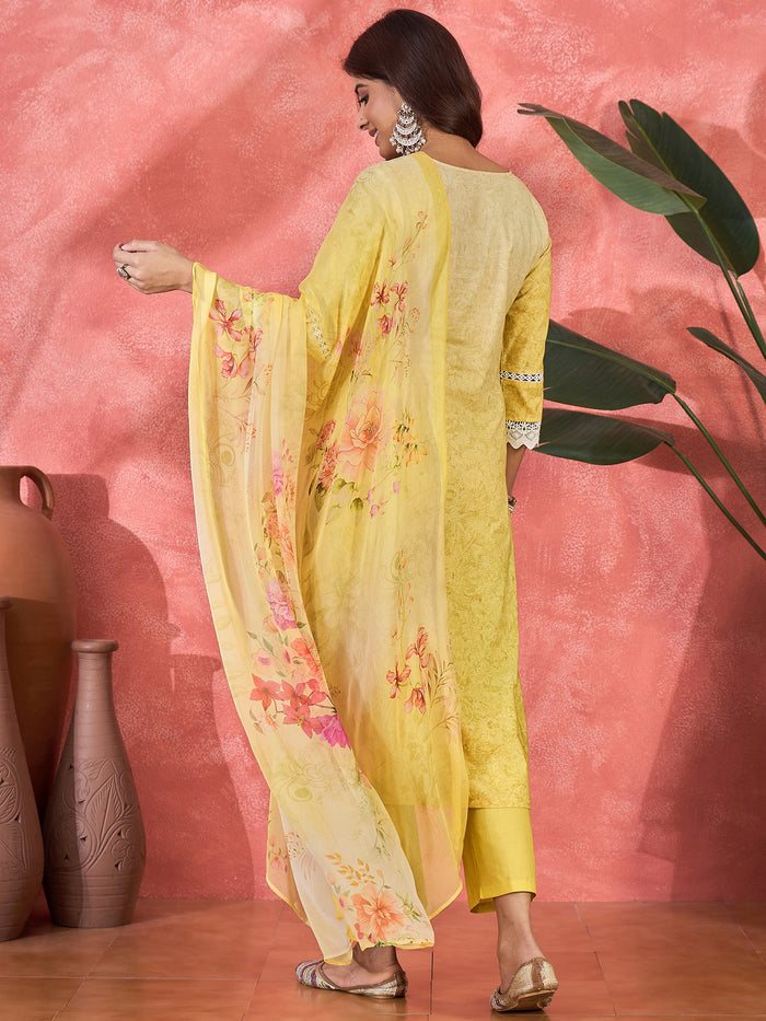 Soft Yellow Embroidered Cotton Kurta Set