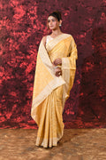 Soft Yellow Floral Silk Blend Saree