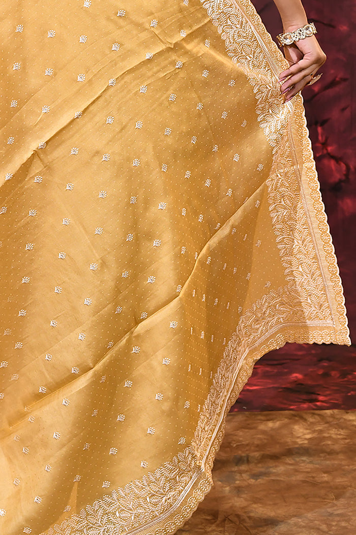 Soft Yellow Floral Silk Blend Saree