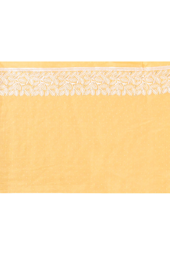 Soft Yellow Floral Silk Blend Saree