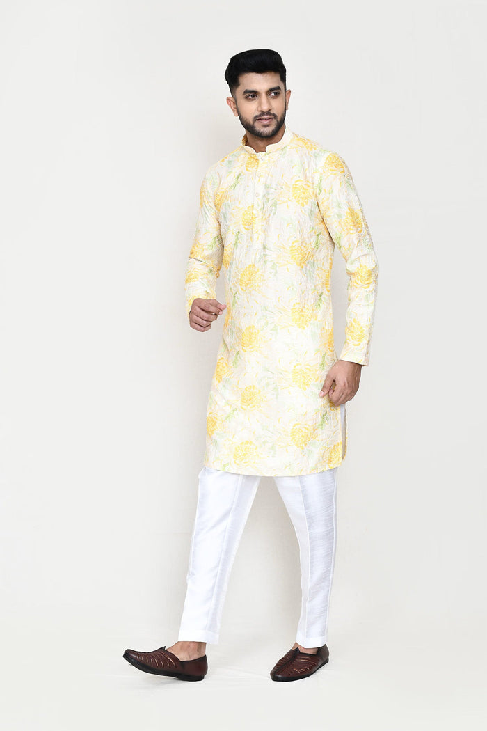 Soft Yellow Rayon Kurta Set With Digital Print