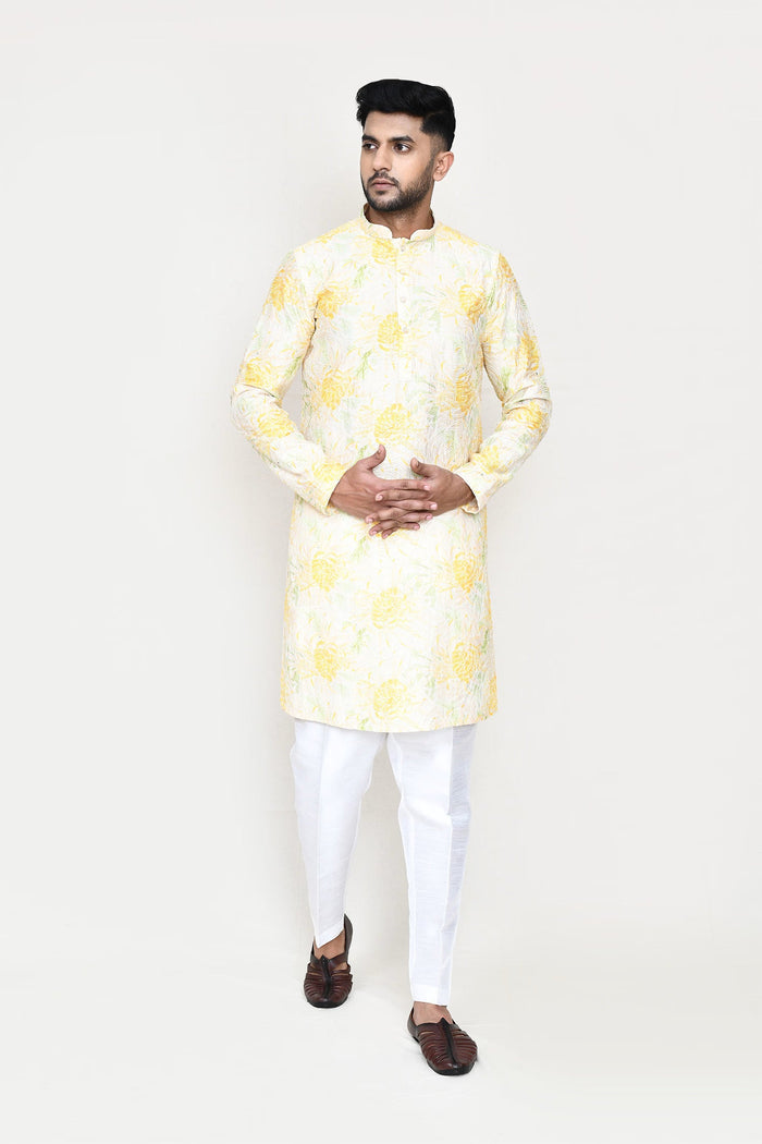 Soft Yellow Rayon Kurta Set With Digital Print