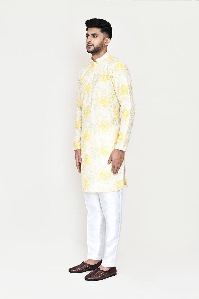 Soft Yellow Rayon Kurta Set With Digital Print