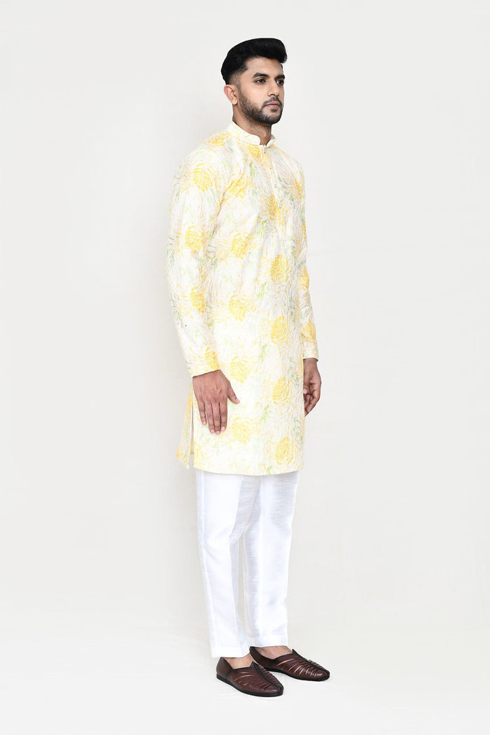 Soft Yellow Rayon Kurta Set With Digital Print