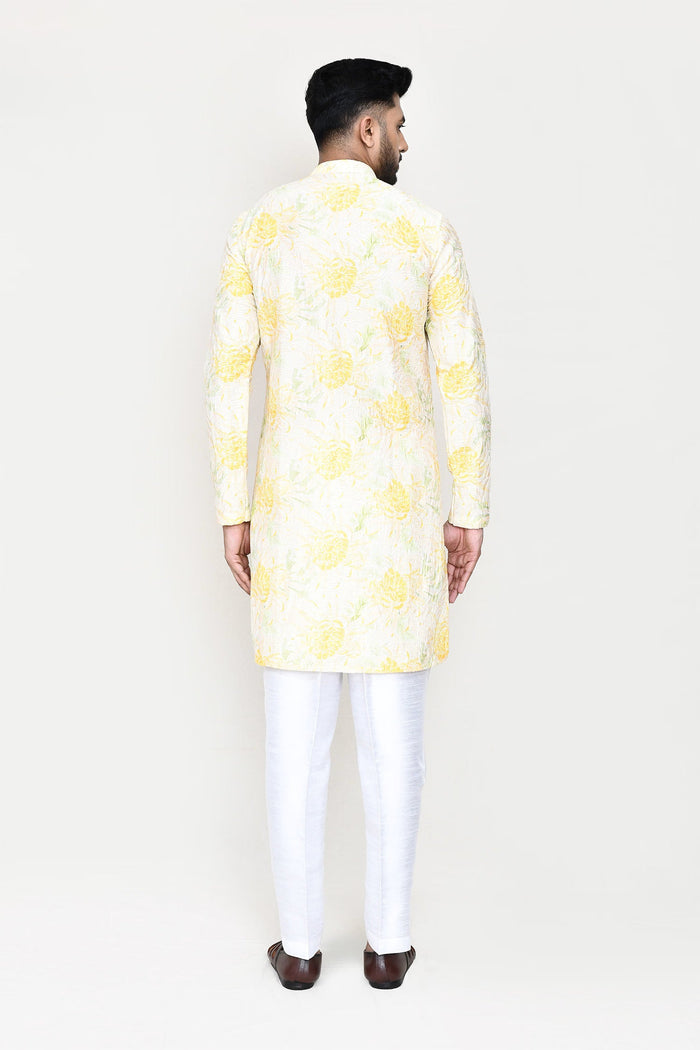 Soft Yellow Rayon Kurta Set With Digital Print