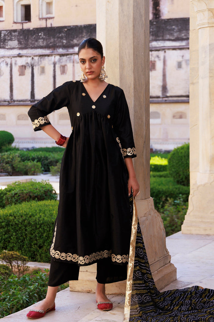 Solid Black Dupion Silk Kurta Set
