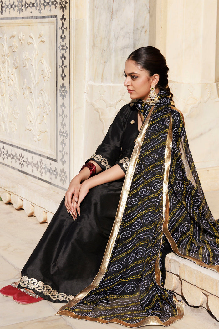 Solid Black Dupion Silk Kurta Set