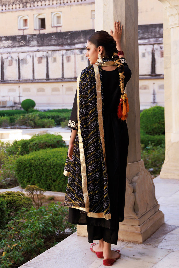 Solid Black Dupion Silk Kurta Set