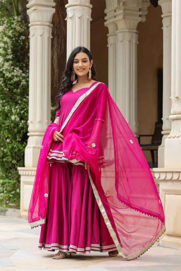 <img> Solid Dark Pink Cotton Silk Sharara Set