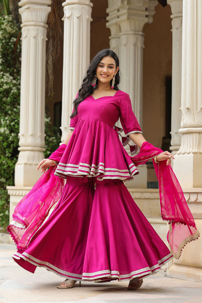 <img> Solid Dark Pink Cotton Silk Sharara Set