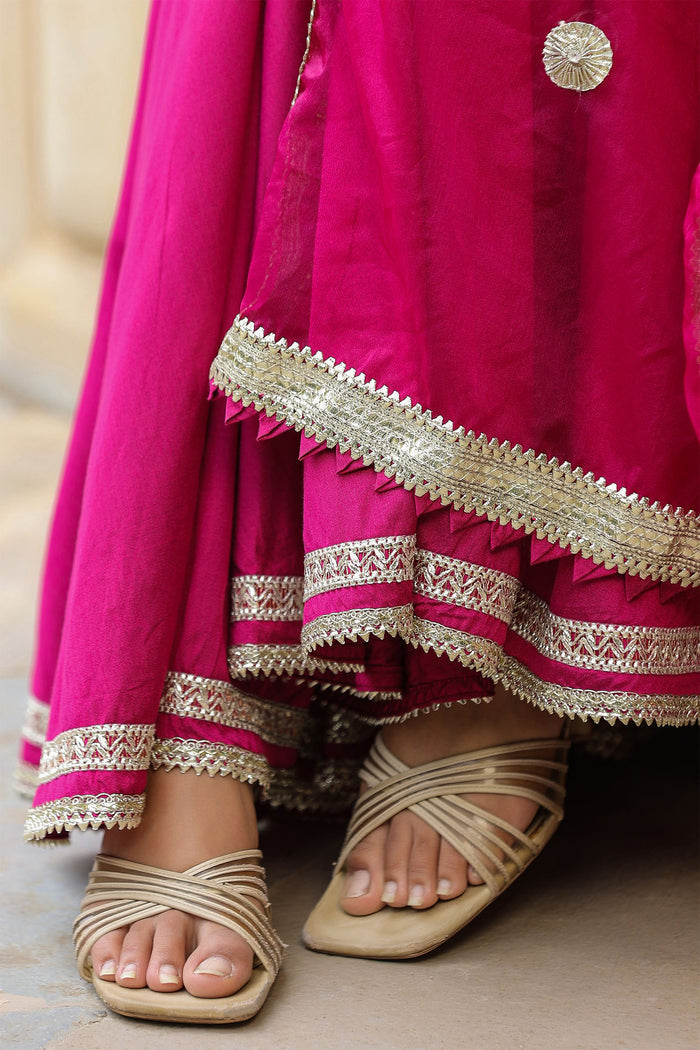 <img> Solid Dark Pink Cotton Silk Sharara Set