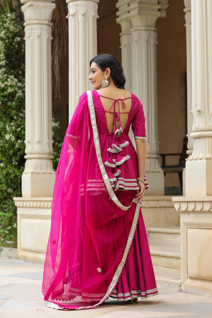 <img> Solid Dark Pink Cotton Silk Sharara Set