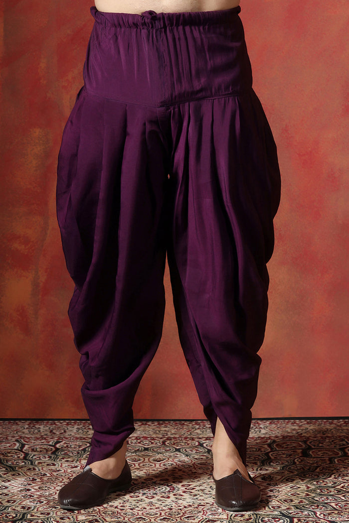 Solid Deep Purple Jacquard Indo-Western Kurta Set