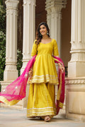 <img> Solid Yellow Cotton Silk Sharara Set