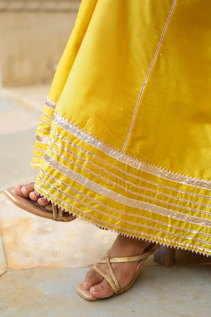 <img> Solid Yellow Cotton Silk Sharara Set