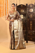 Sophisticated Metallic Mauve-Brown Kanjivaram Silk Saree With Circular Butti Motifs