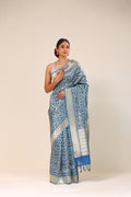 <img> Spanish Blue Chiniya Banarasi Silk Saree