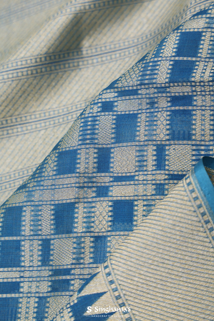 <img> Spanish Blue Chiniya Banarasi Silk Saree