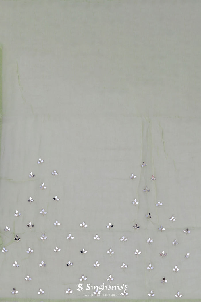Spanish Green Organza Saree With Scallop Border