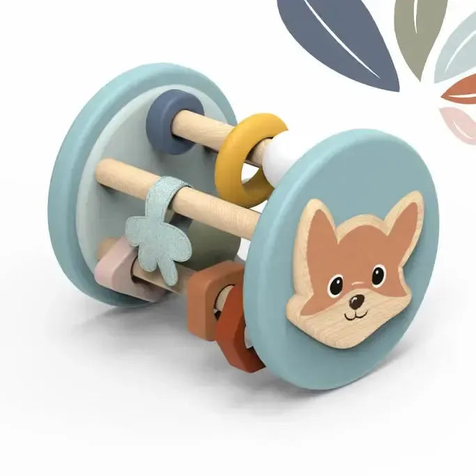 Wooden toy with fox design on a white background