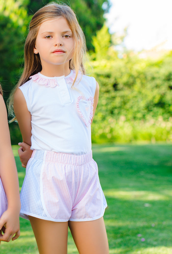 Sporty 3-piece Micro Gingham Shorts set