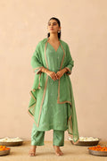 <img> Spring Green Russian Silk Subtle Embroidered Kurti Set
