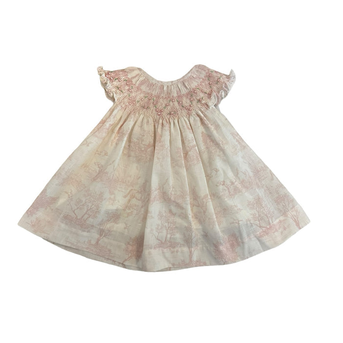 Stephanie Toile de Jouy Pink Handsmocked Dress